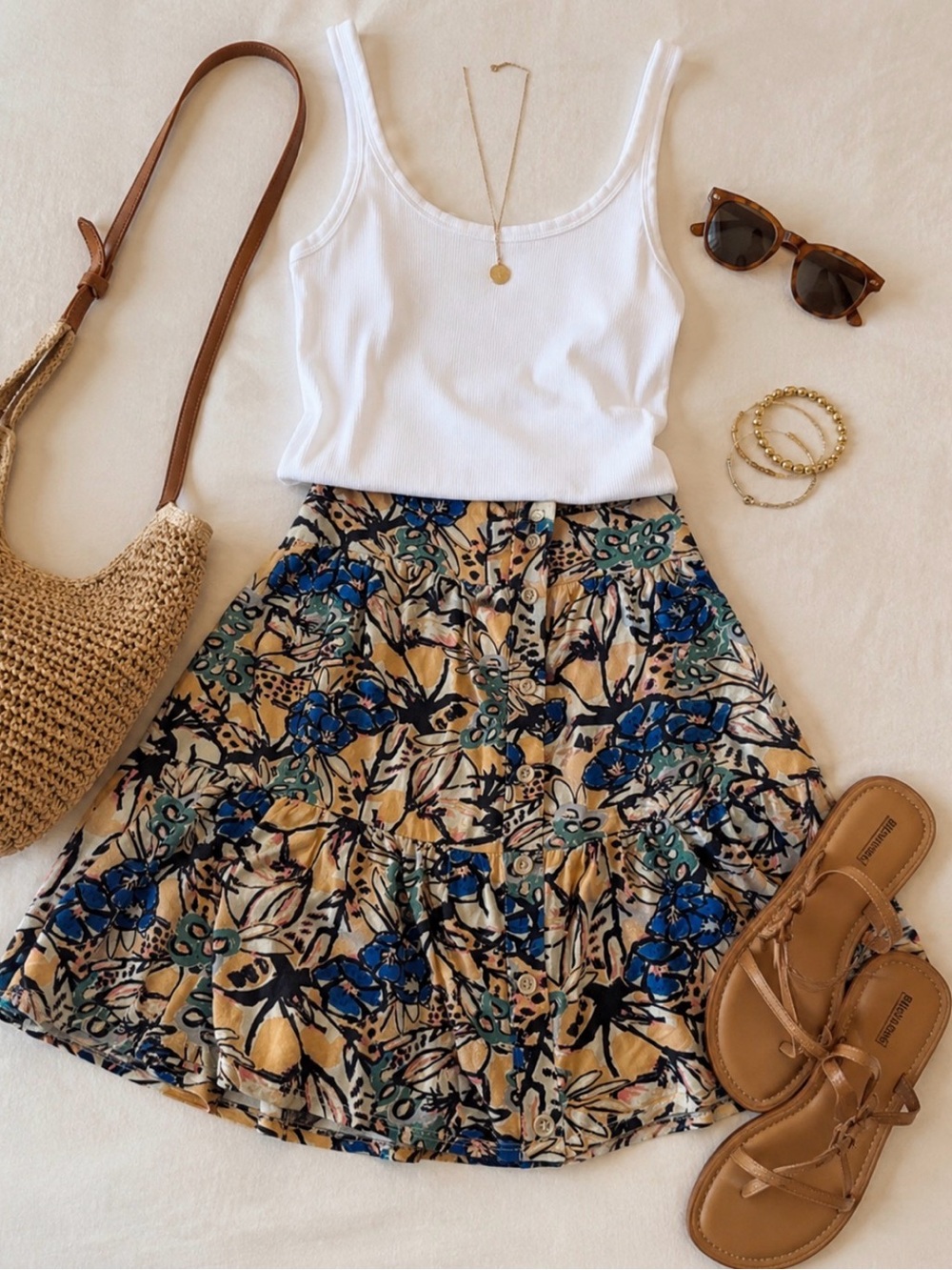 Maaji Peach and Blue Floral Button-Front Skirt